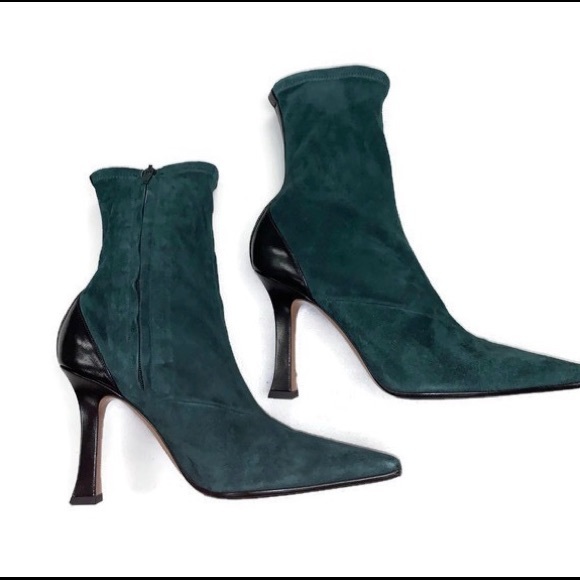 Celine Madame Green Suede Booties Ankle Boots - Picture 5 of 8